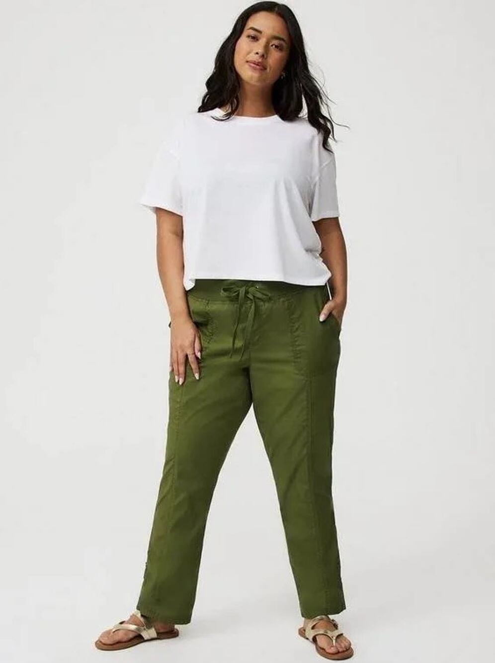 Torrid Pull-On Convertible Poplin Crop Pant 1X Plus Size Olive Green